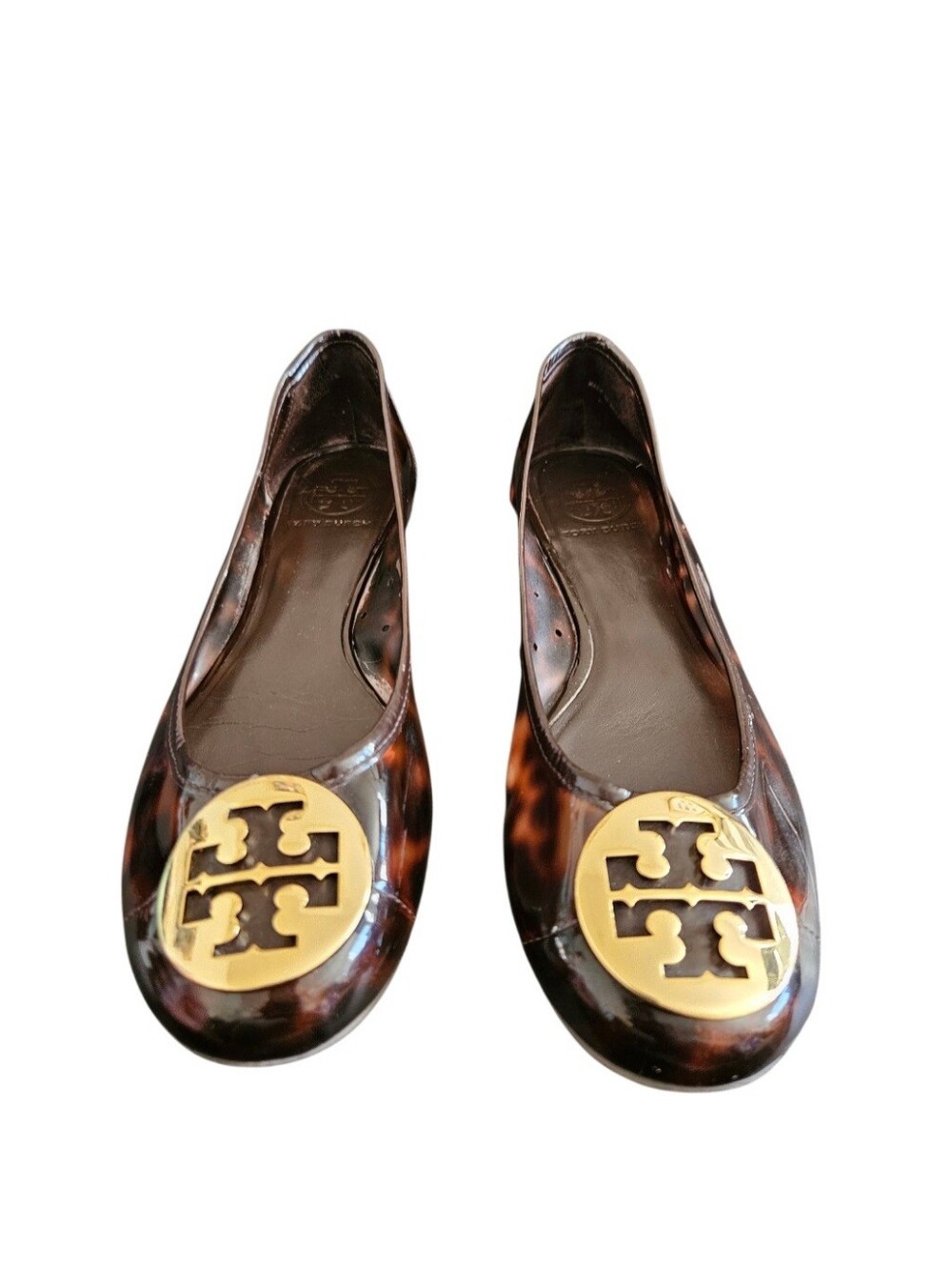 Tory Burch Reva Brown Tortoise Shell Jelly Flats with Gold Logo Size 8M